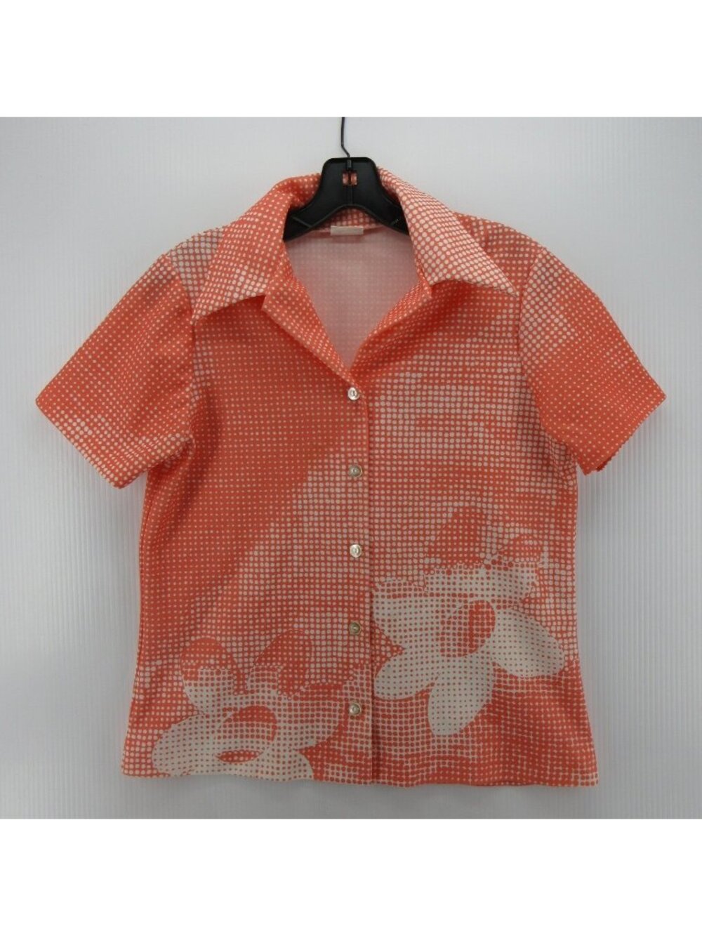 VINTAGE Montgomery Ward Top Medium Blouse 70s Floral Polka Dots